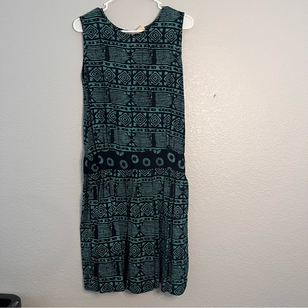 Vintage 90s Geometric Patterned Teal & Black Sleeveless Dress size medium